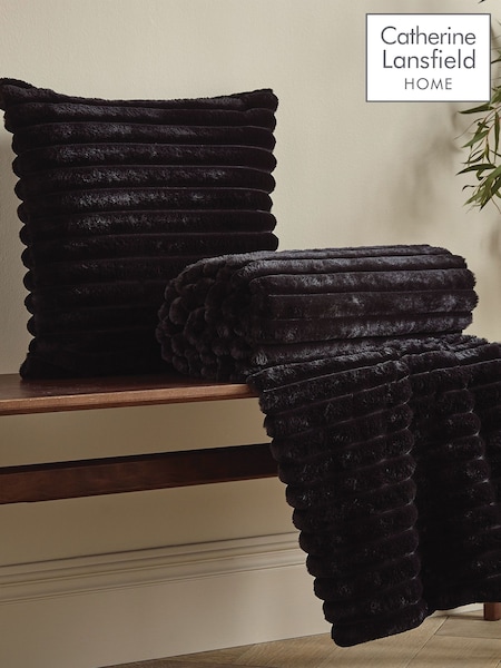 Catherine Lansfield Black Catherine Lansfield Soft and Cosy Ribbed Cushion (545881) | £16