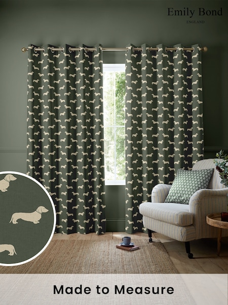 Emily Bond Fern Green Peggy Made to Measure 100% Cotton Curtains (546732) | £91
