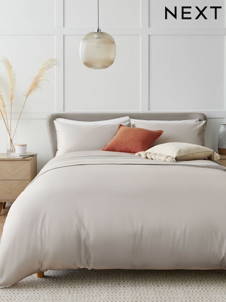 Stone Natural 400 Thread Count 100% Egyptian Cotton Sateen Luxury Duvet Cover and Pillowcase Set (547355) | £50 - £82