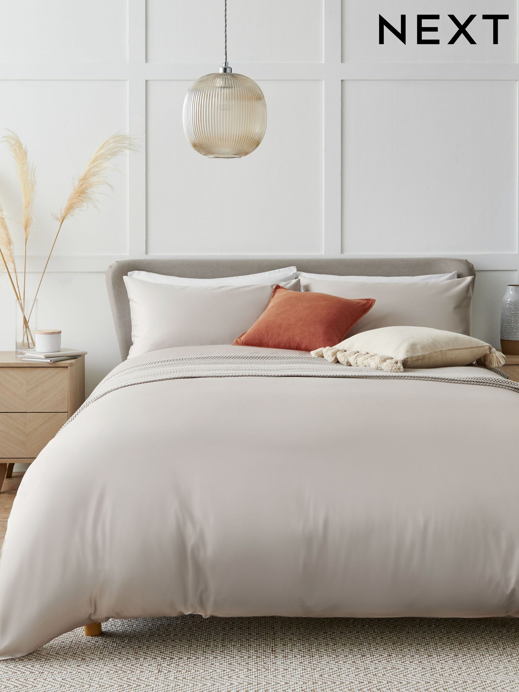 Stone Natural 400 Thread Count 100% Egyptian Cotton Sateen Luxury Duvet Cover and Pillowcase Set (547355) | £50 - £82