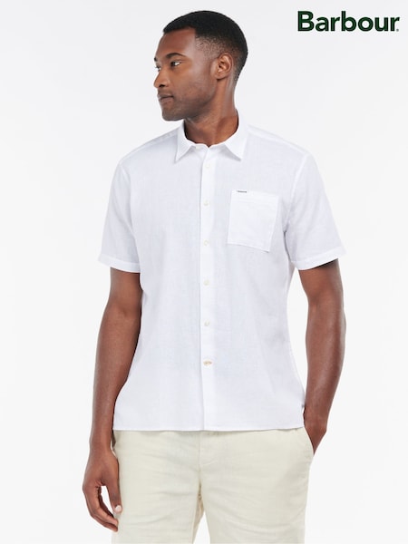 Barbour® White Nelson Linen Blend Short Sleeve Shirt (547583) | £65