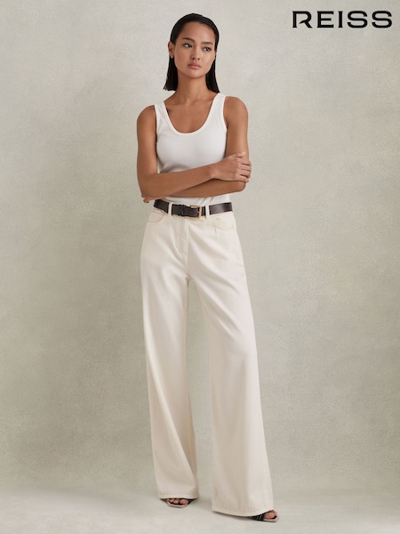 Reiss Cream Colorado Garment Dyed Wide Leg Trousers (547775) | £41