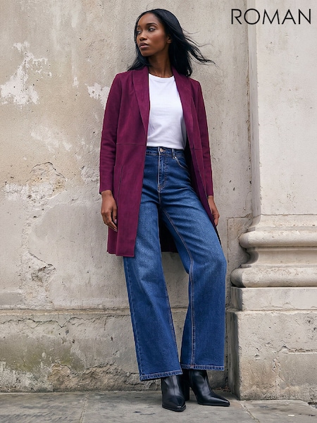 Red - Roman Petite Faux Suede Pocket Jacket