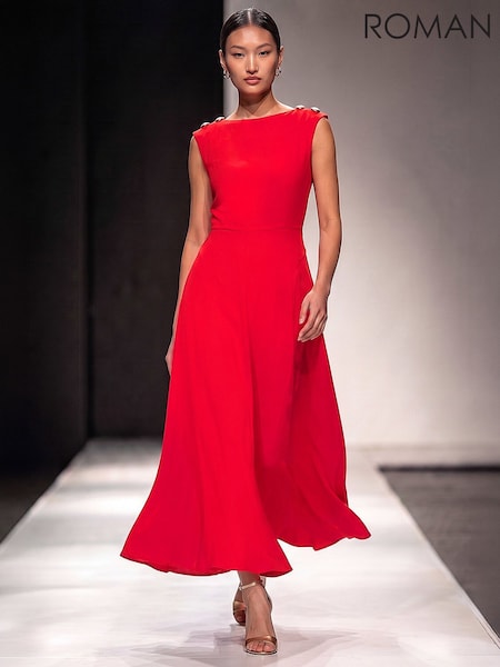 Red - Roman Metal Work Crepe Dress