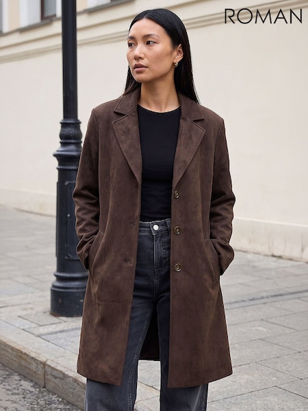 Brown - Roman Suedette Coat