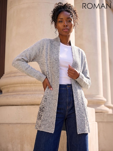 Grey - Roman Shimmer Long Cardigan