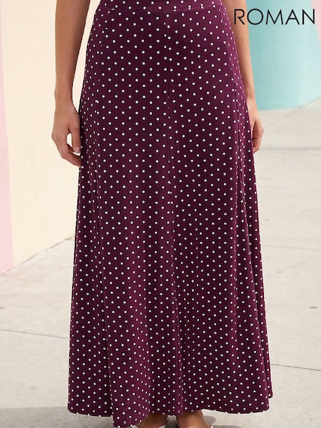 Red - Roman Polka Dot Midi Skirt