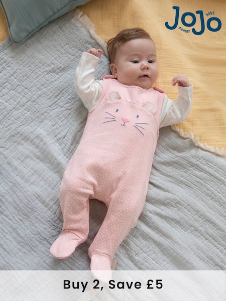 JoJo Maman Bébé Pink 2-Piece Mouse Dungaree Set (549191) | £28