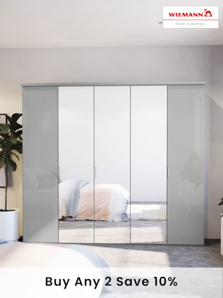 Wiemann Peyton Grey Glass and Mirror Semi Fitted 5 Door Wardrobe (549271) | £1,130