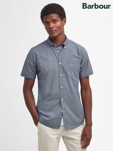 Barbour® Navy Shell Print Short Sleeve 100% Cotton Shirt (549381) | £65