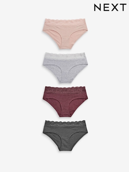Grey Marl/Pink/Plum Short Lace Knickers 4 Pack (549716) | £16