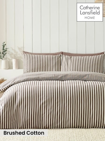 Catherine Lansfield Reversible Supersoft 100% Brushed Cotton Stripe Duvet Cover Set