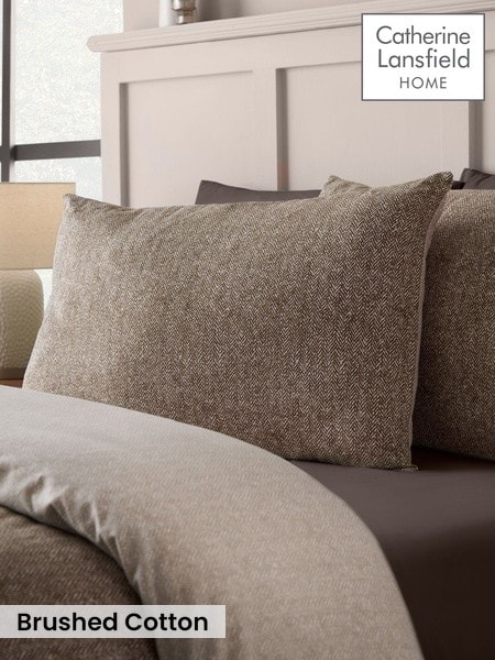 Catherine Lansfield Herringbone Brushed Cotton Duvet Cover And Pillowcase Set