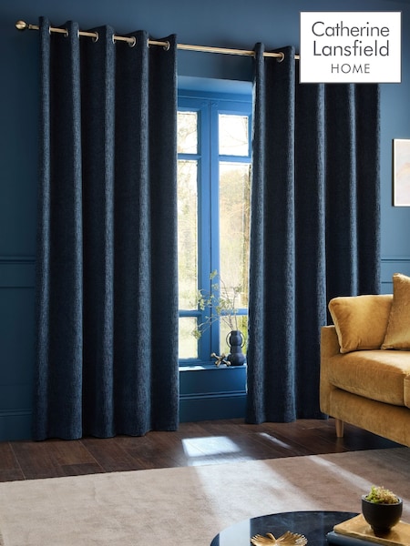 Catherine Lansfield Crinkle Chenille Lined Eyelet Curtains