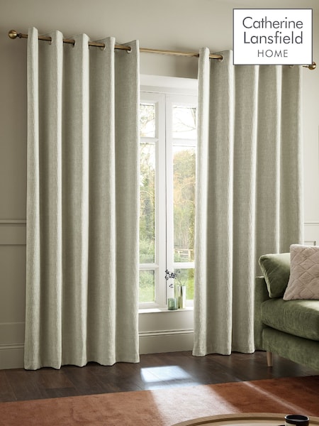 Catherine Lansfield Crinkle Chenille Lined Eyelet Curtains