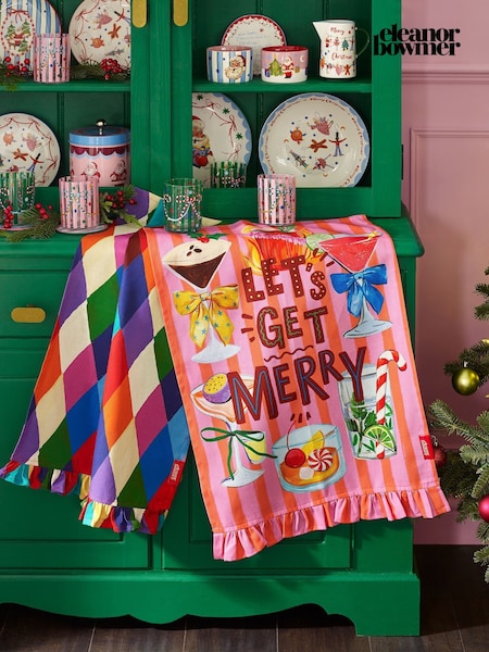 Eleanor Bowmer 2 Pack Christmas Let's Get Merry Cotton Tea Towel