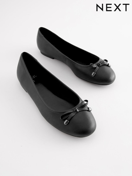 Black Forever Comfort® Round Toe Leather Ballerina Shoes (552074) | £35