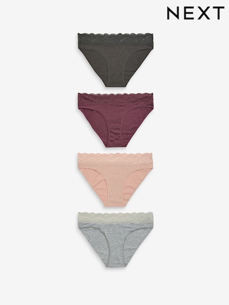 Grey Marl/Pink/Plum High Leg Lace Knickers 4 Pack (552135) | £16