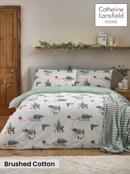 Catherine Lansfield Christmas Dogs Brushed Cotton Duvet Cover And Pillowcase Set