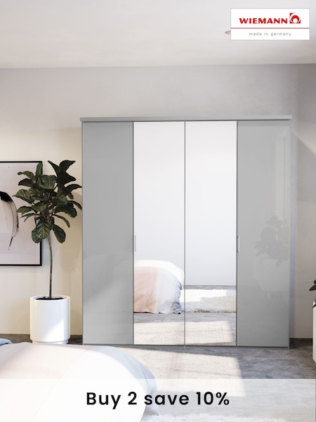 Wiemann Peyton Grey Glass and Mirror Semi Fitted 4 Door Wardrobe (554281) | £985