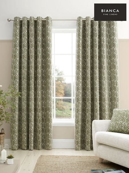 Bianca Chenille Leaves Lined Eyelet Curtains
