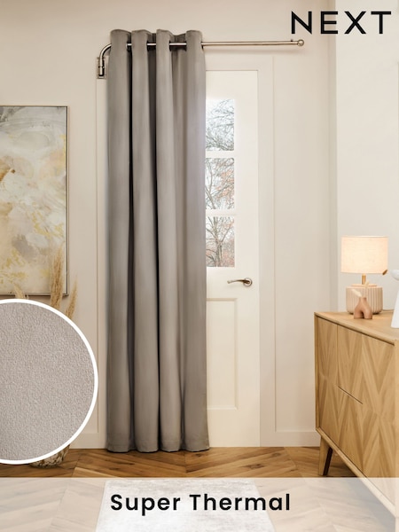 Mink Natural Matte Velvet Super Thermal Eyelet Door Curtain (554483) | £50 - £70