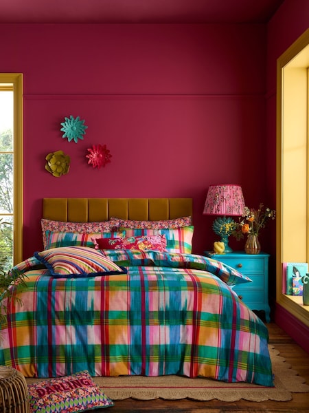 Sophie Robinson Wanderweave Ikat Check Cotton Duvet Cover And Pillowcase Set