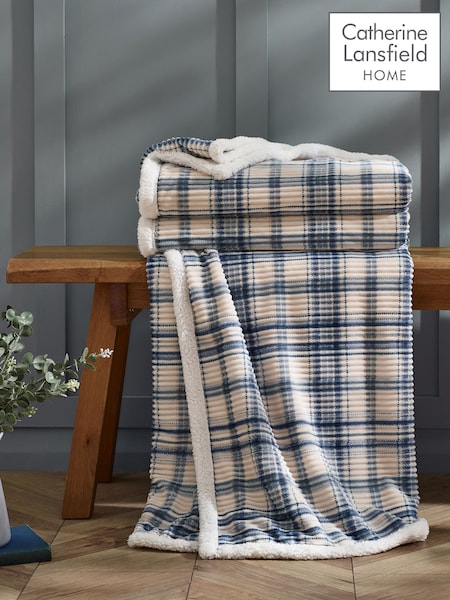 Catherine Lansfield Cosy Ribbed Check Sherpa Blanket Throw