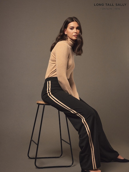 Long Tall Sally Black Wide Leg Side Stripe Trousers (554757) | £38