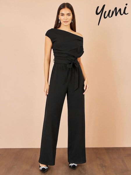 Black - Yumi Ruched Stretch Jumpsuit