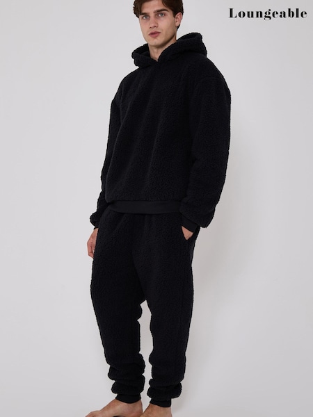 Black - Regular Loungeable Cosy Borg Fleece Hoodie And Joggers Lounge Set