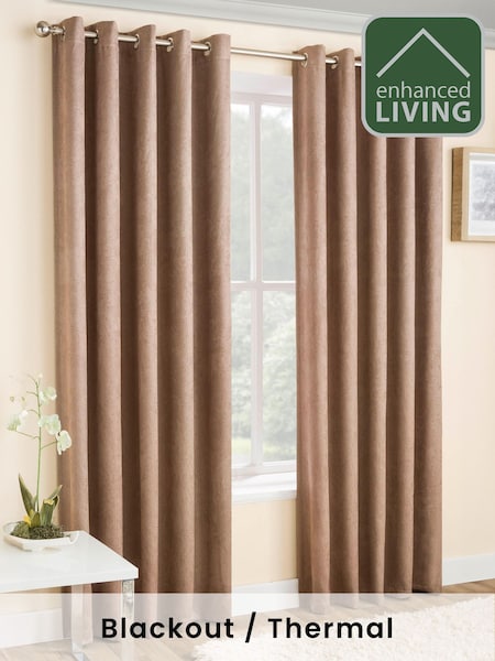 Enhanced Living Neutral Vogue Ready Made Thermal Blackout Eyelet Curtains (556251) | £25 - £50