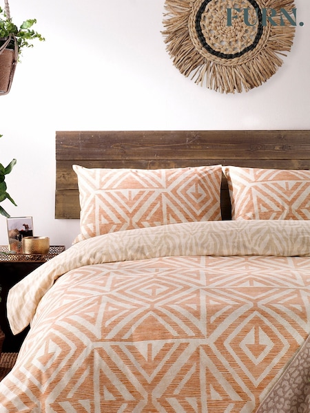 furn. Terracotta Orange Tanza Global Geometric Reversible Duvet Cover and Pillowcase Set (558795) | £16 - £32