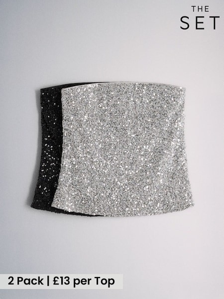 Silver/Black - The Set 2 Pack Sequin Bandeau Tops