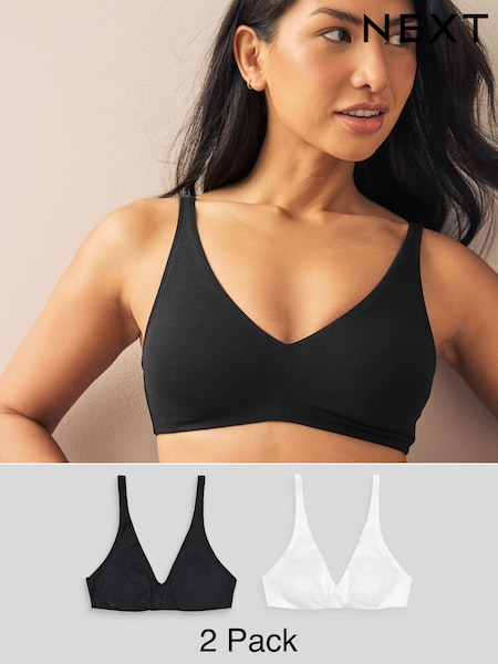 Black/White Non Pad Non Wire Ultimate Comfort Cotton Blend Bras 2 Pack A-E (559742) | £20
