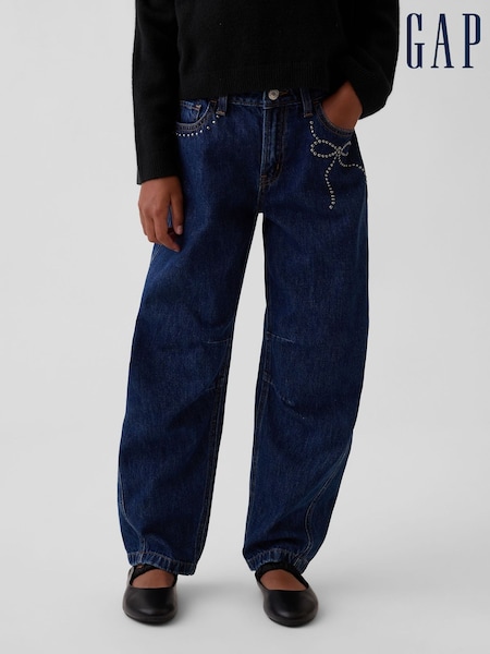 Dark Wash - Gap High Waisted Bow Barrel Jeans (5-13yrs)