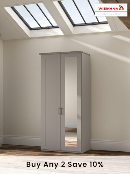 Wiemann Pebble Grey Truro Double Wood and Mirror Semi Fitted Wardrobe (559949) | £860