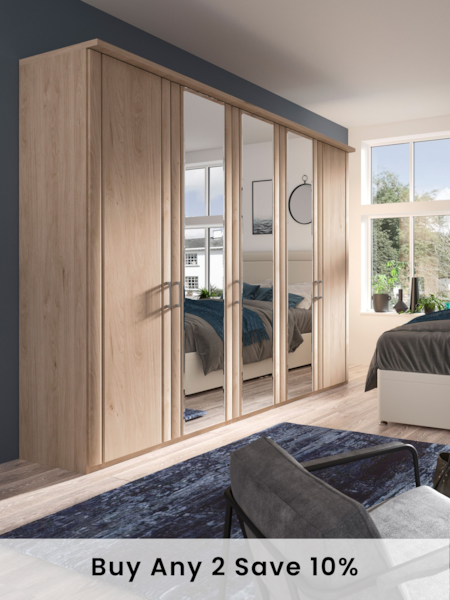 Wiemann Holm Oak Torquay Wood and Mirror Semi Fitted 5 Door Wardrobe (560206) | £1,550