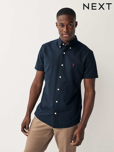 Navy Blue Slim Fit Short Sleeve Oxford Shirt (560853) | £24