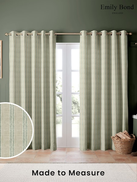 Emily Bond Sage Green George Stripe Made to Measure Curtains (561619) | £91