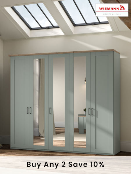 Wiemann Sage Green Truro 5 Door Wood and Mirror Semi Fitted Wardrobe (561830) | £1,640