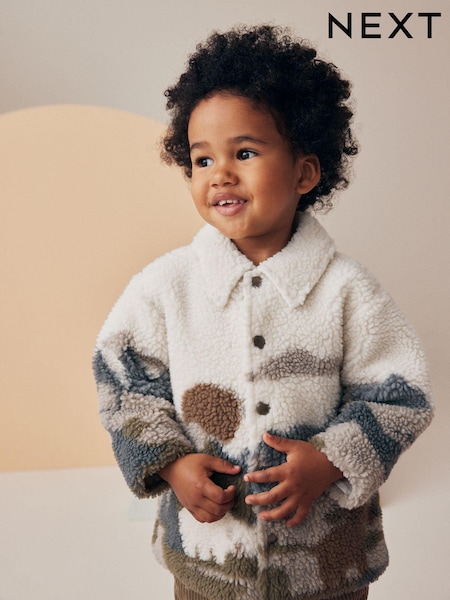 White Scenic Print Borg Fleece Shacket (3mths-7yrs) (562372) | £21 - £23