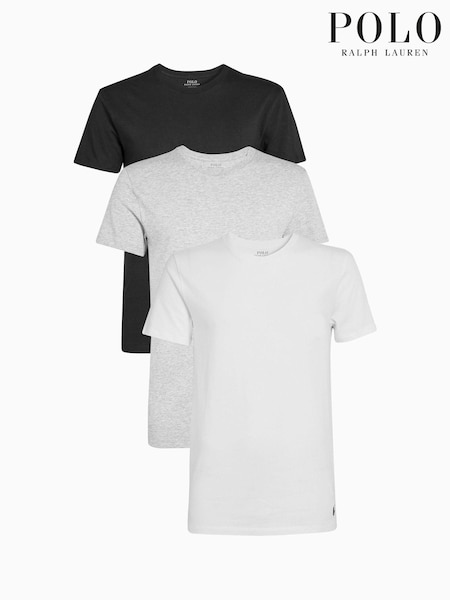 Polo Ralph Lauren Black/Grey/White Loungewear Slim Cotton 3-Pack T-Shirts (562819) | £60