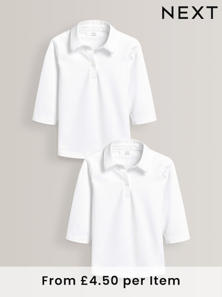 White Cotton Stretch 3/4 Sleeve School Jersey Blouses 2 Pack (3-16yrs) (563272) | £9 - £18