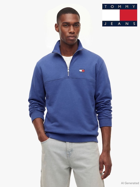 Blue - Regular Tommy Jeans Tommy Badge Quarter-zip Sweatshirt