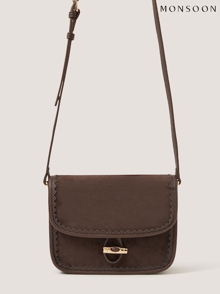 Brown - Monsoon Amy Faux Suede Cross-body Bag