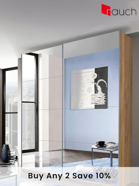 Rauch Oak Cameron Mirror Sliding 1.8m Sliding Semi-fitted Wardrobe (563622) | £714
