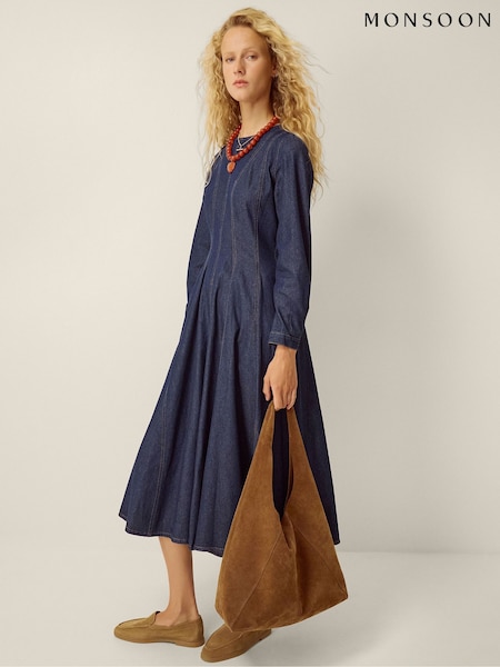 Blue - Monsoon Isadora Seamed Denim Midi Dress