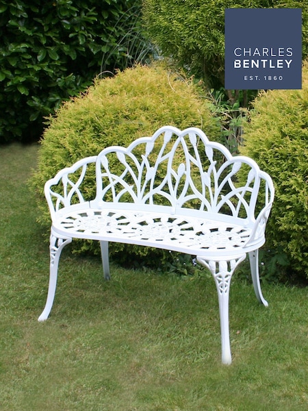 Charles Bentley White Tulip Cast Aluminium Metal 2 Seats Garden Patio Bench Seat (564065) | £140
