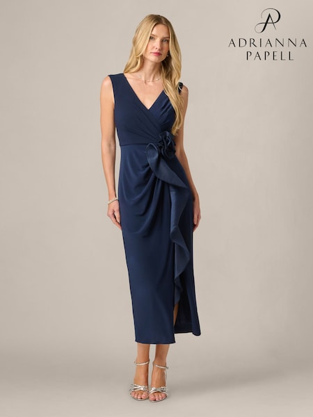 Blue - Adrianna Papell Jersey Combo Ankle Dress